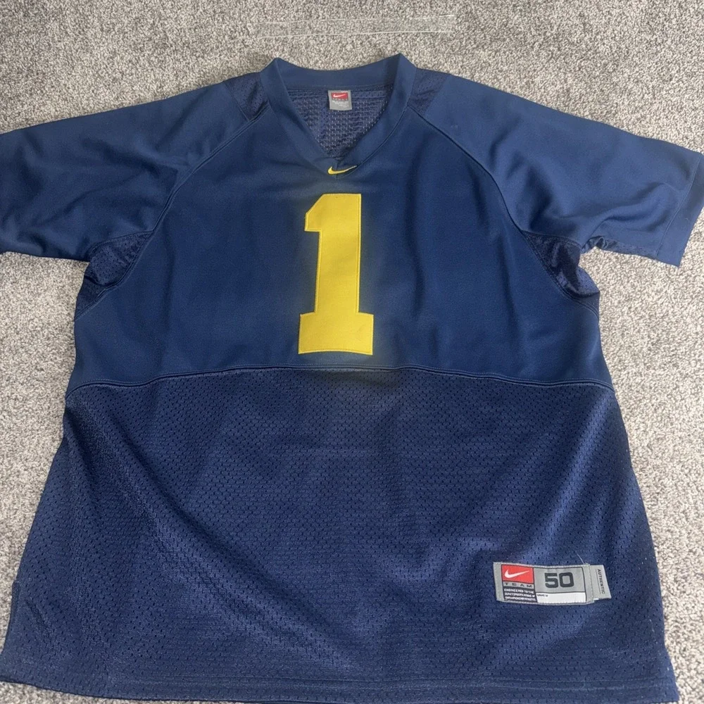 Nike Michigan Wolverines EDWARDS #1 NCAA‎ Football Jersey Sz 50 Navy Blue Sewn